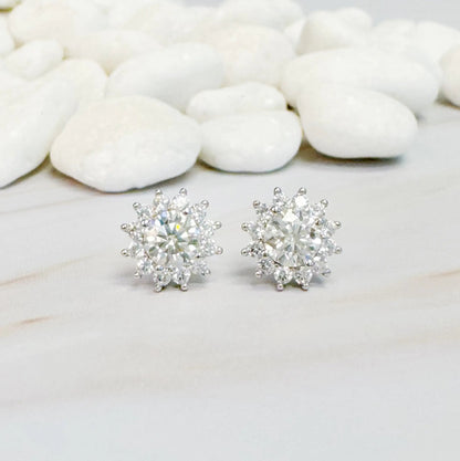 Flower Shape Moissanite Stud Earrings WEM Support (www.WEM.support)