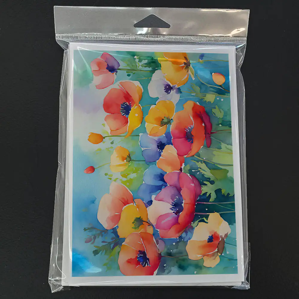 Anemones in Watercolor Greeting Cards Pack of 8 WEM Support (www.WEM.support)