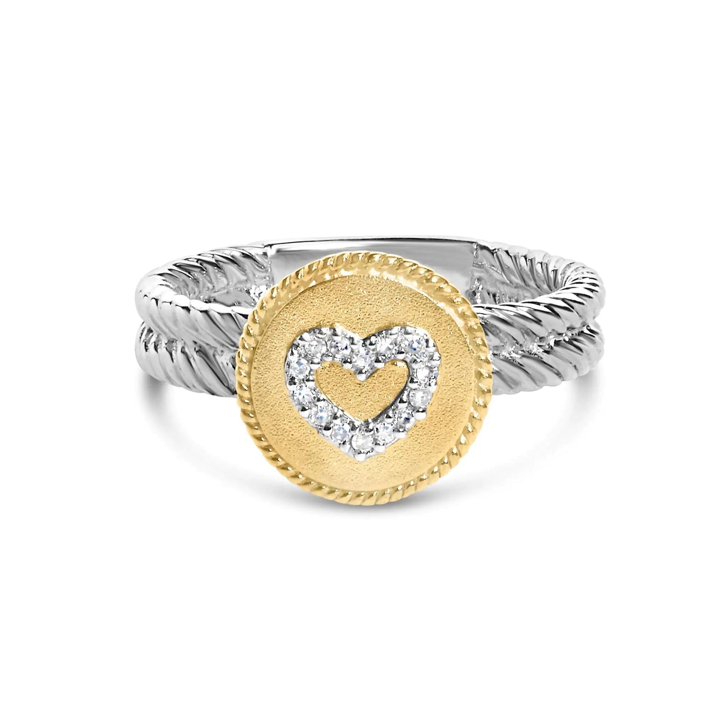18K Yellow Gold Plated .925 Sterling Silver Diamond Heart Ring with Satin Finish (I-J Color, SI1-SI2 Clarity) WEM Support (www.WEM.support)