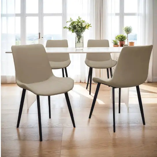 Tan PU Leather Dining Chair With Metal Legs, Modern Upholstered Chair Set Of 2 For Kitchen WEM Support (www.WEM.support)