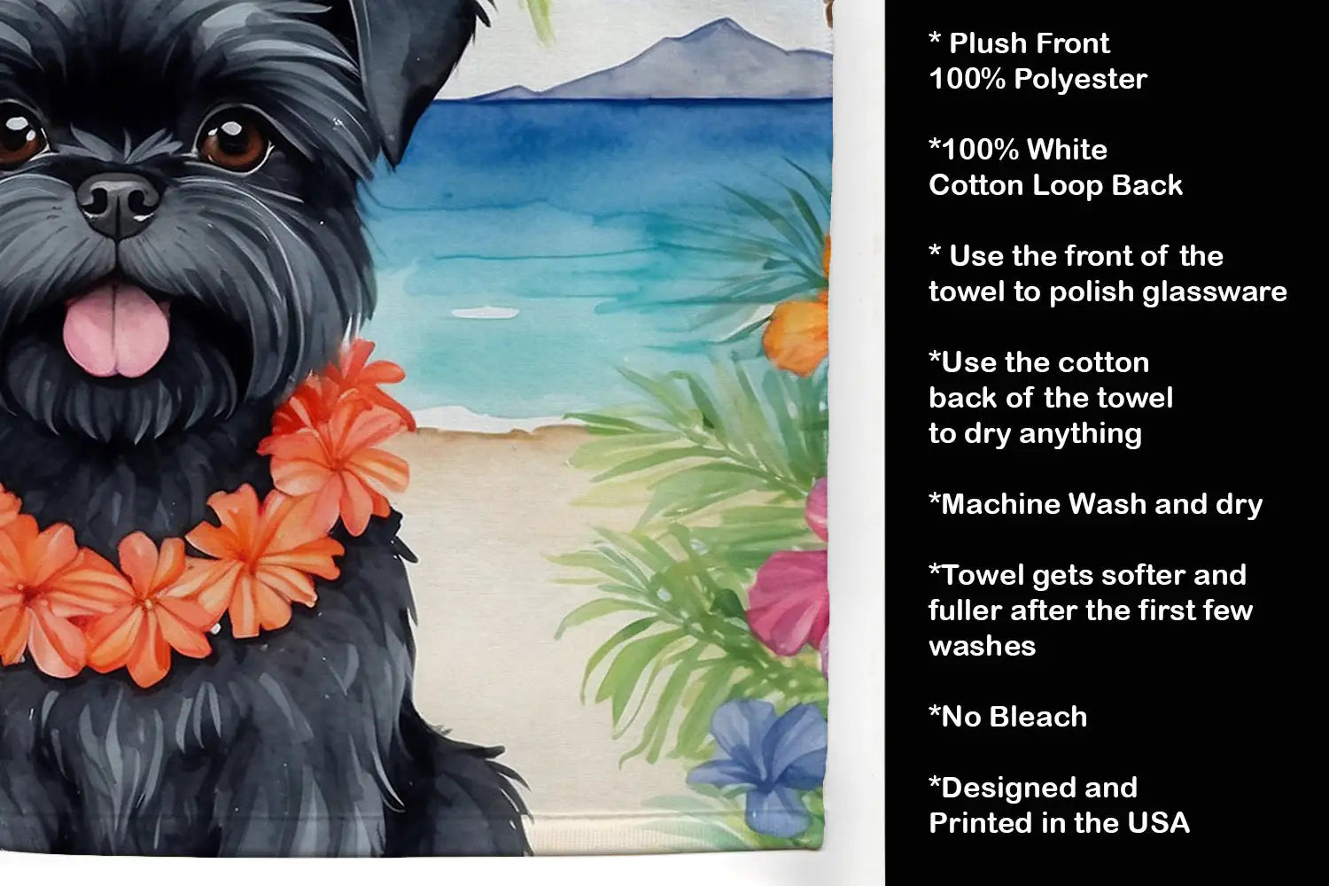 Affenpinscher Luau Kitchen Towel WEM Support (www.WEM.support)