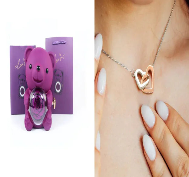 Eternal Rose Teddy Bear Jewelry Box & Necklace WEM Support (www.WEM.support)