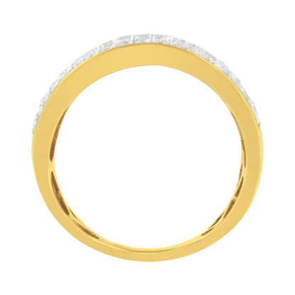 Bague multi-rangées en argent sterling .925 plaqué or jaune 14K avec diamants (1 1/10 Cttw, couleur J-K, clarté I1-I2) WEM Support (www.WEM.support)