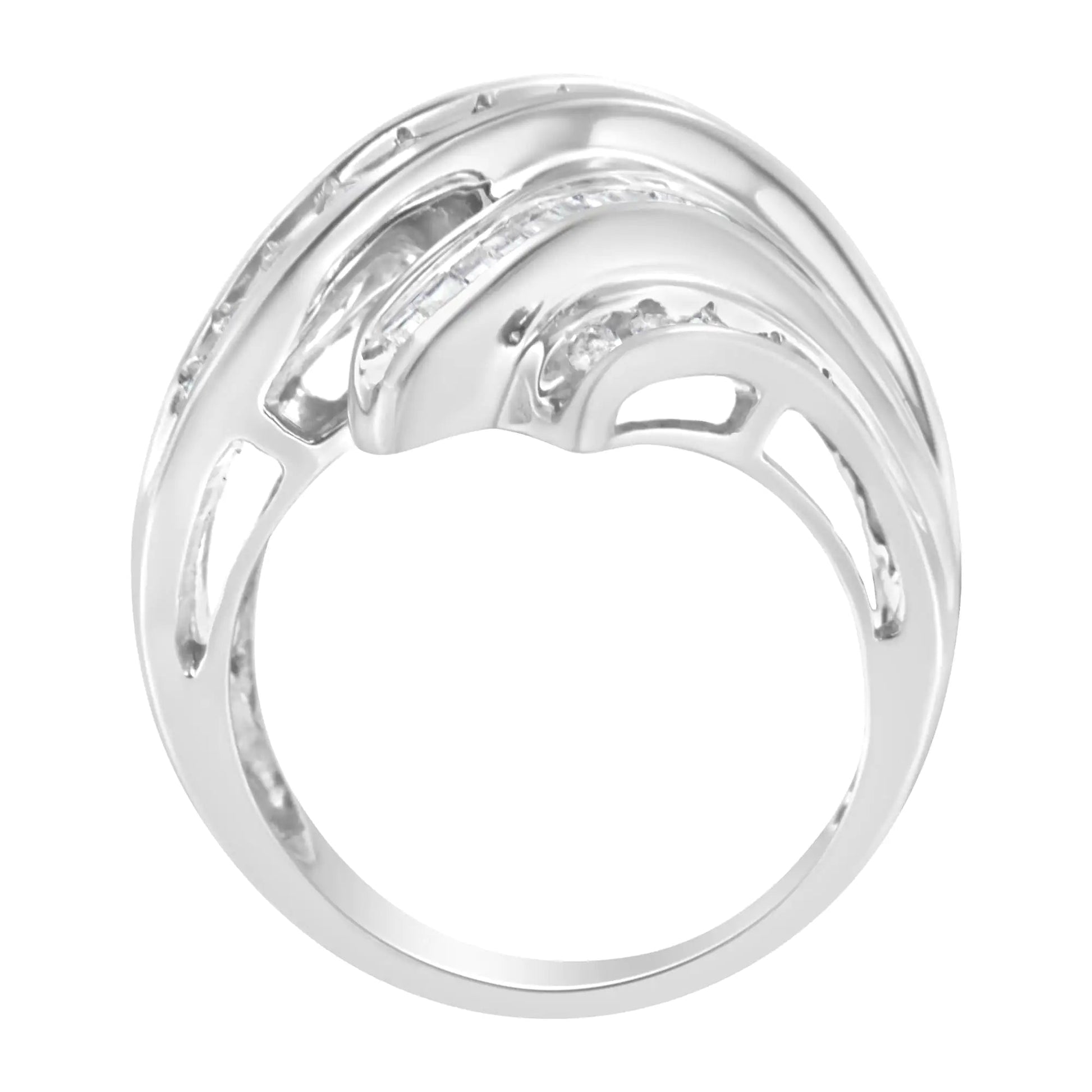 Anel de Ouro Branco 10K com Diamantes Redondos e Baguette em Canal (3/4 Cttw, Cor H-I, Clareza SI2-I1) WEM Support (www.WEM.support)