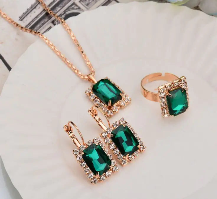 The Crystal Set Necklace Earring Ring Three-piece Set WEM Support (www.WEM.support)