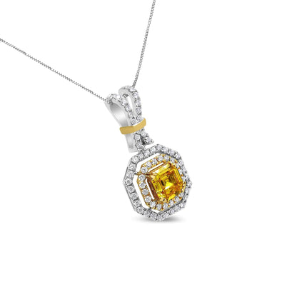 18K White and Yellow Gold 1.75 Cttw Lab Grown Treated Yellow Asscher Center Diamond Halo 18" Pendant Necklace (Yellow/G-H Color, VS1-VS2 Clarity) WEM Support (www.WEM.support)