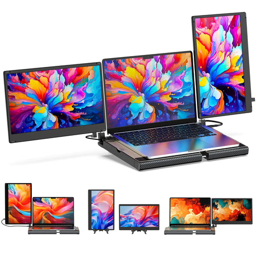 Laptop Screen Extender 14 Triple Portable Monitor-360° Rotation F3 Laptop Monitor Extender Vertical with StandIPS FHD 1080P Workstation for Windows/Mac/Linux/Chrome Compatible with Laptop/Mini PC
