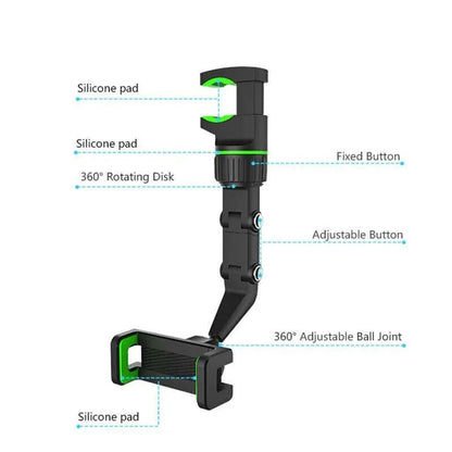 360° Car Rearview Mirror Rotation Adjustable Phone Holder Mount Multifunction WEM Support (www.WEM.support)