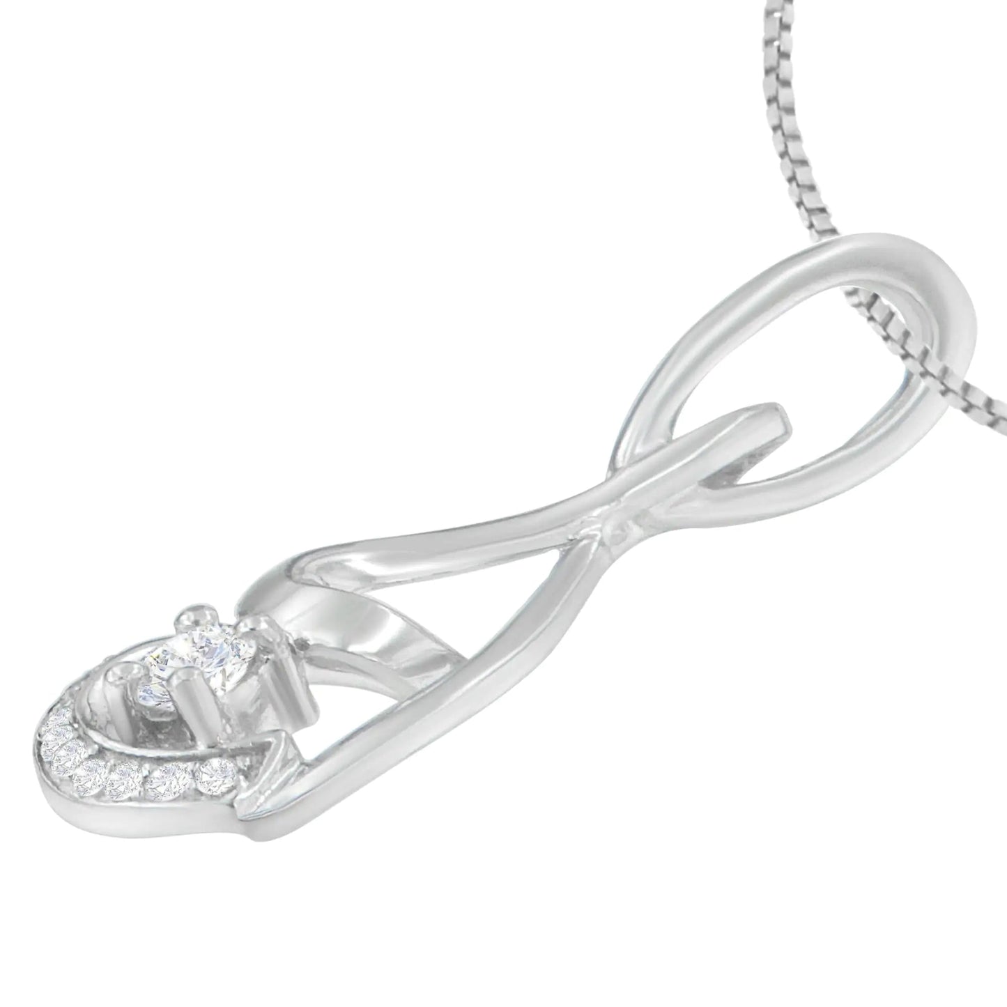 Espira 10K White Gold 1/4 cttw Round Cut Diamond Spiral Link Pendant Necklace (H-I, I1-I2) WEM Support (www.WEM.support)