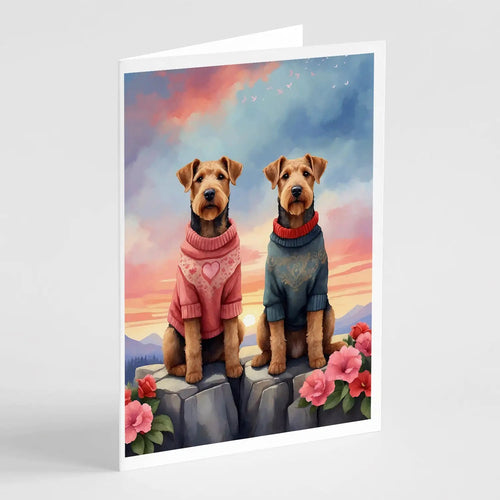 Airedale Terrier Two Hearts Greeting Cards Pack of 8 WEM Support (www.WEM.support)