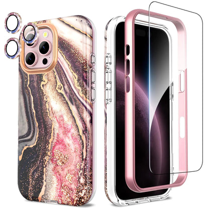 Compatible with iPhone 16 Pro Max Case with Glitter Camera Lens Protector+Screen Protector 360 Full Body Protective Case Stylish Shockproof Anti-Scratch Phone Cover for iPhone 16 Pro Max 6.9'',Purple