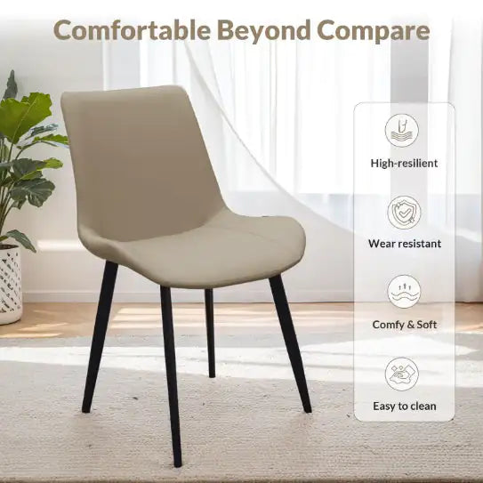 Tan PU Leather Dining Chair With Metal Legs, Modern Upholstered Chair Set Of 2 For Kitchen WEM Support (www.WEM.support)