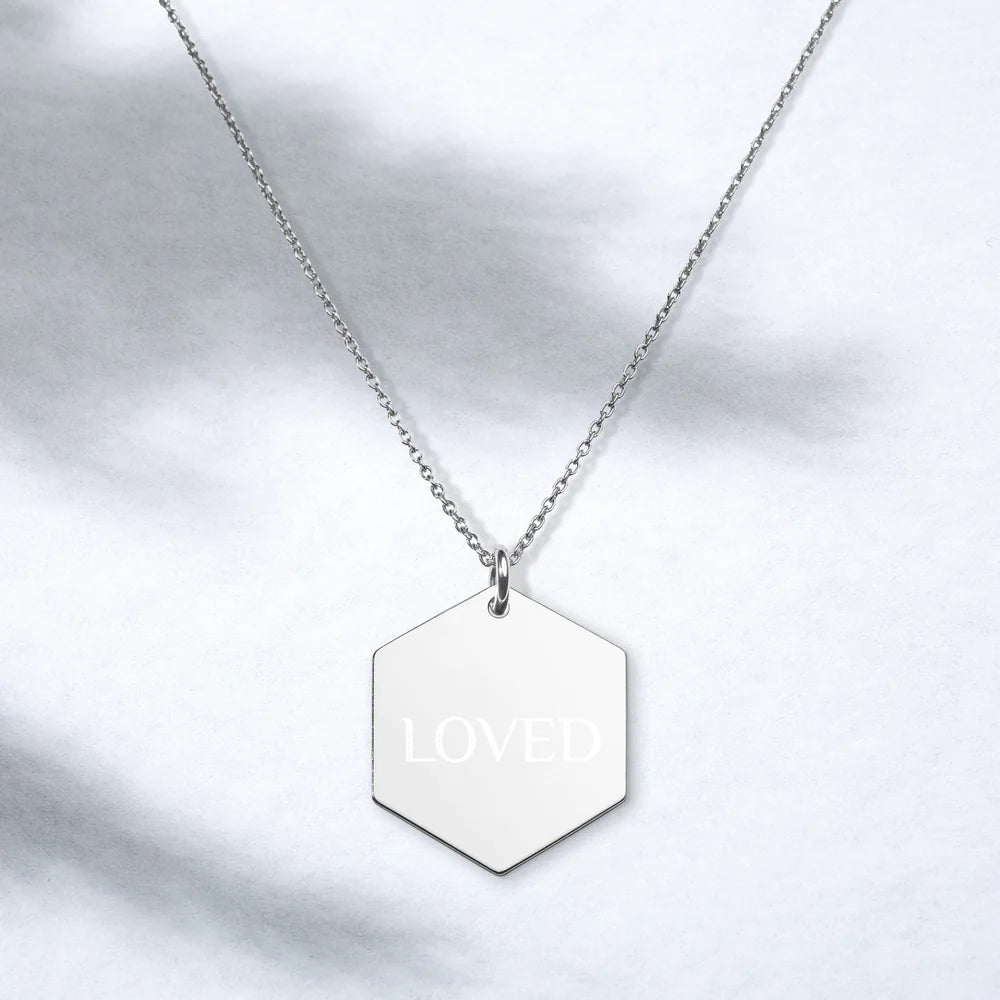Sterling Silver Loved Hexagon Necklace WEM Support (www.WEM.support)