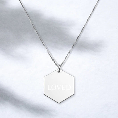 Sterling Silver Loved Hexagon Necklace WEM Support (www.WEM.support)