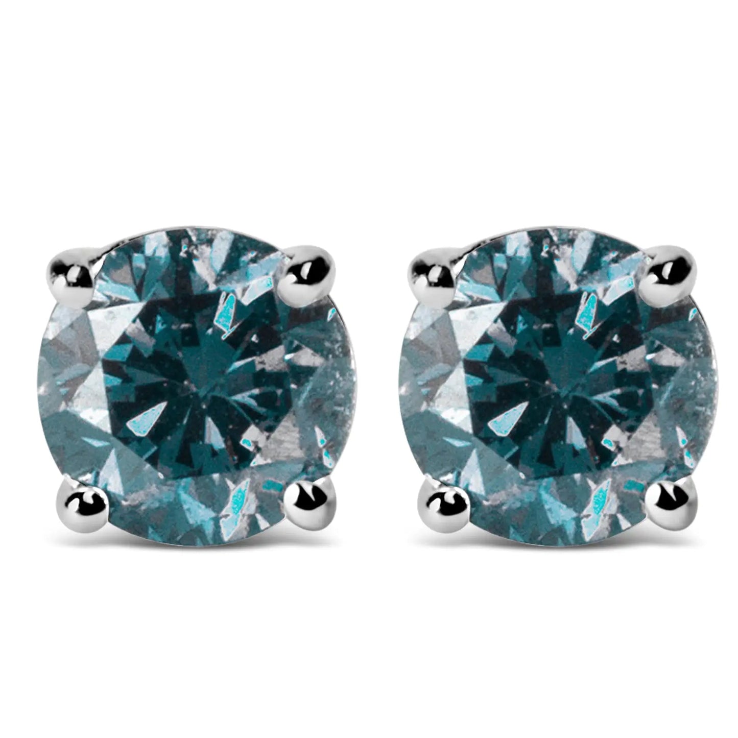 14K Gold Round Brilliant Cut Lab Grown Blue Diamond 4-Prong Classic Solitaire Stud Earrings with Screwbacks WEM Support (www.WEM.support)