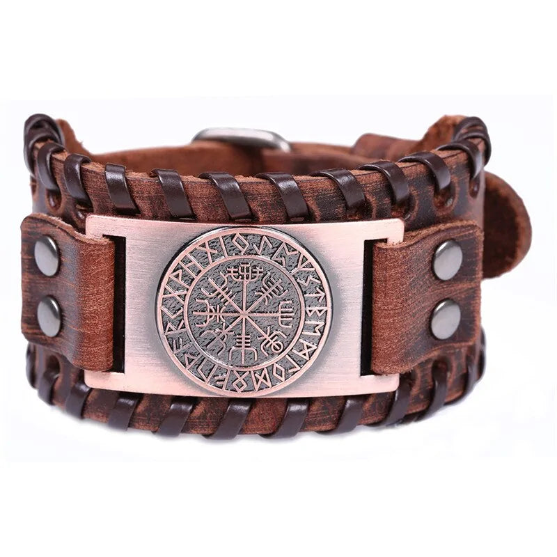 Retro Wide Leather Pirate Compass Bracelet WEM Support (www.WEM.support)
