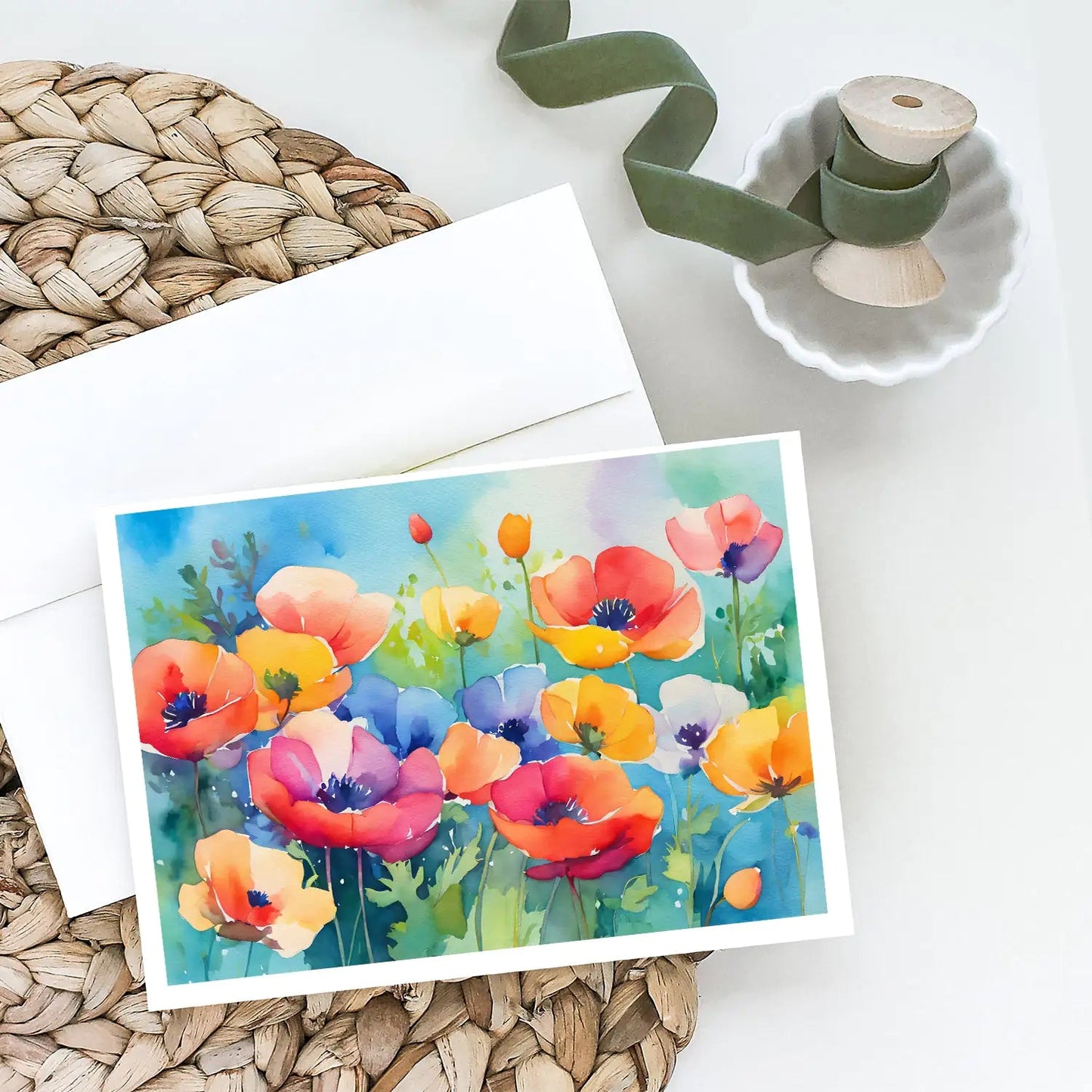Anemones in Watercolor Greeting Cards Pack of 8 WEM Support (www.WEM.support)