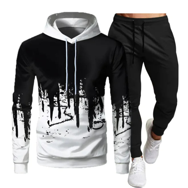 Men's Solid Color Sweater Sports Hooded 3D Sweater Suit