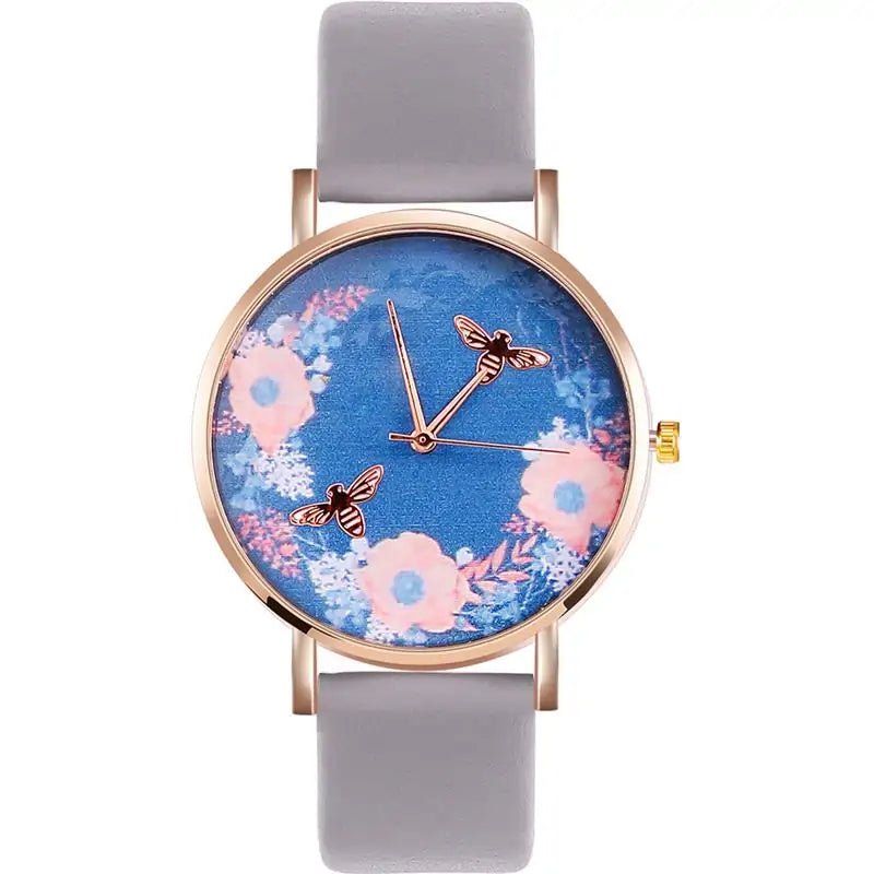 Blue Floral Bee Watch WEM Support (www.WEM.support)