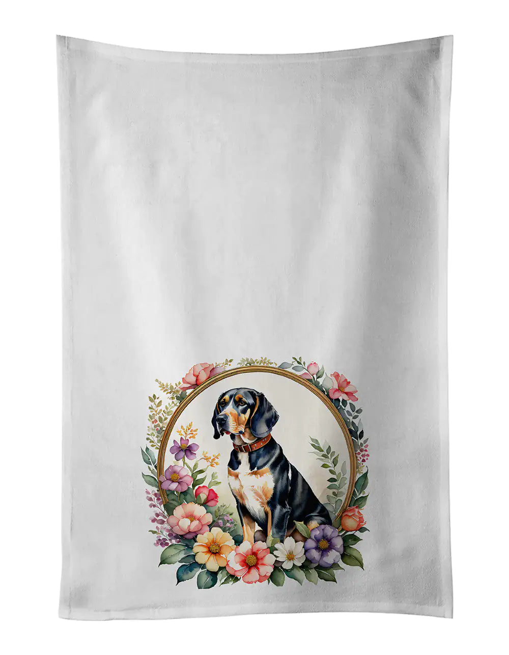 American English Coonhound and Flowers Kitchen Towel Set of 2 WEM Support (www.WEM.support)