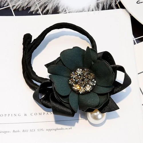 Elegant Rhinestone Flower Pearls Hair Curls Bun Maker WEM Support (www.WEM.support)