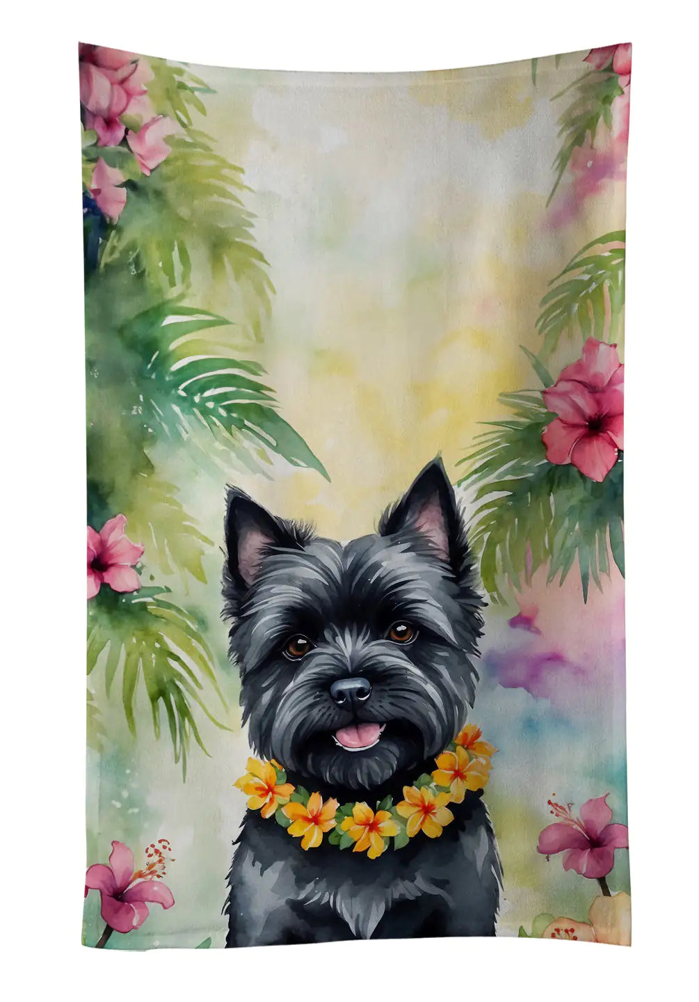 Cairn Terrier Luau Kitchen Towel WEM Support (www.WEM.support)