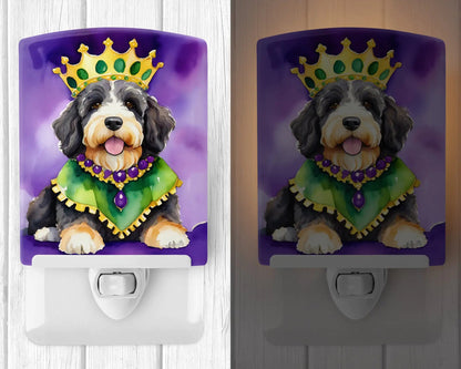 Bernedoodle King of Mardi Gras Ceramic Night Light WEM Support (www.WEM.support)