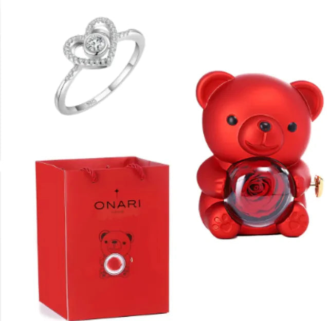 Eternal Rose Teddy Bear Jewelry Box & Necklace WEM Support (www.WEM.support)