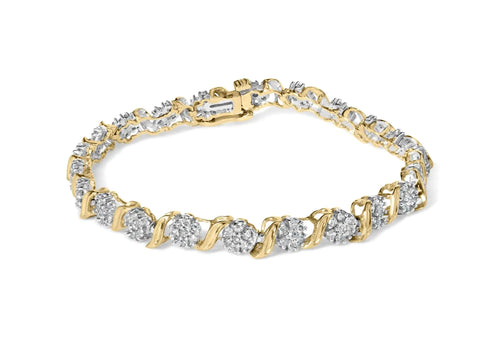 10K Yellow Gold 2.00 Cttw Round Cut Diamond 'S' Cluster Bracelet (J-K Color, I1-I2 Clarity) WEM Support (www.WEM.support)