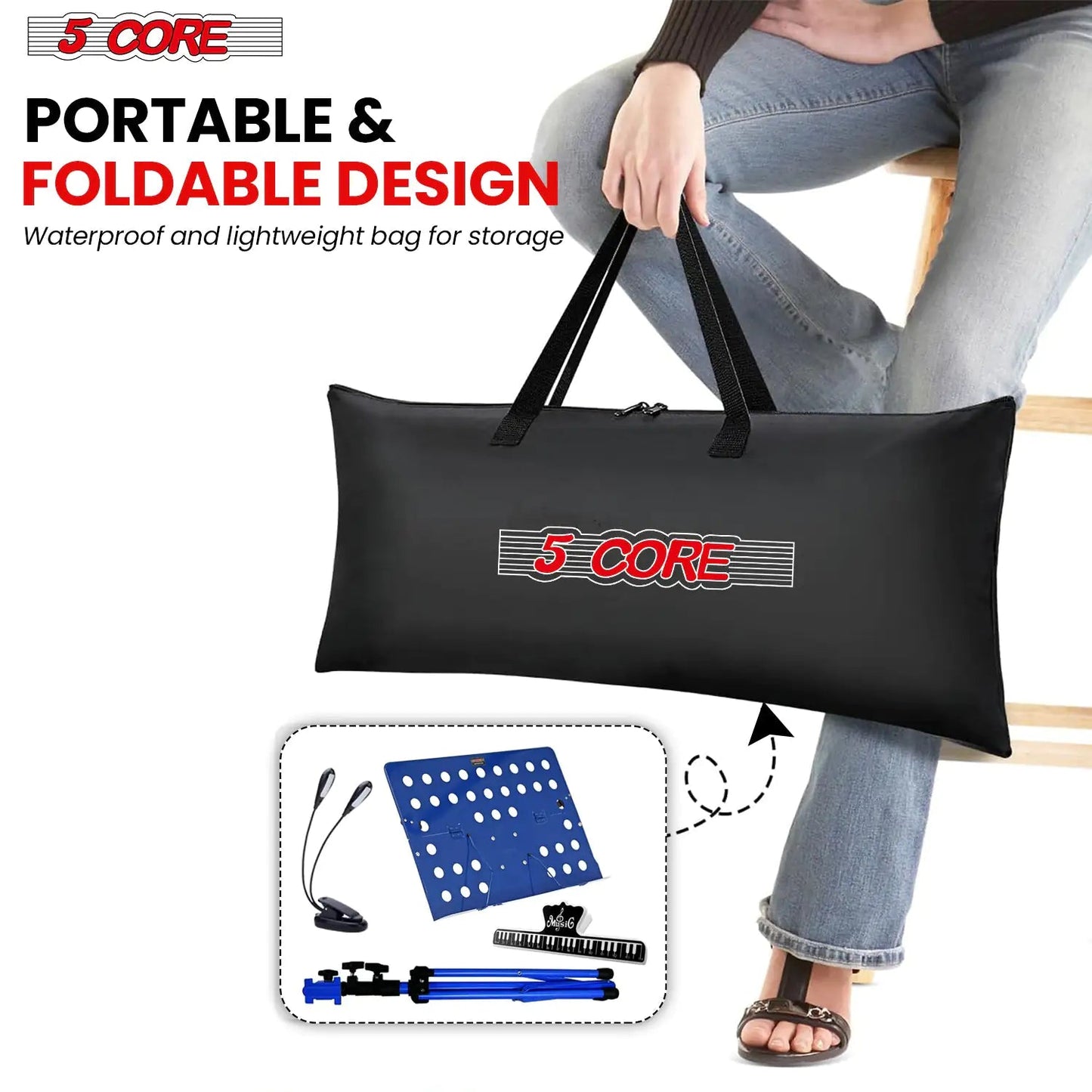 Suporte para Partituras 5Core Portátil, Tripé Ajustável e Dobrável, Suporte para Notas AZUL WEM Support (www.WEM.support)