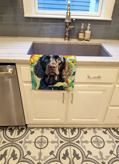 American Water Spaniel in Sunflowers Kitchen Towel WEM Support (www.WEM.support)