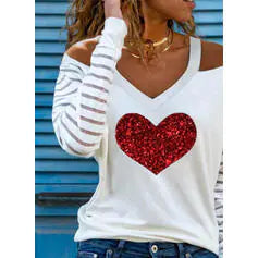 Fashion V Off-Shoulder Printed T-Shirt for Ladies
