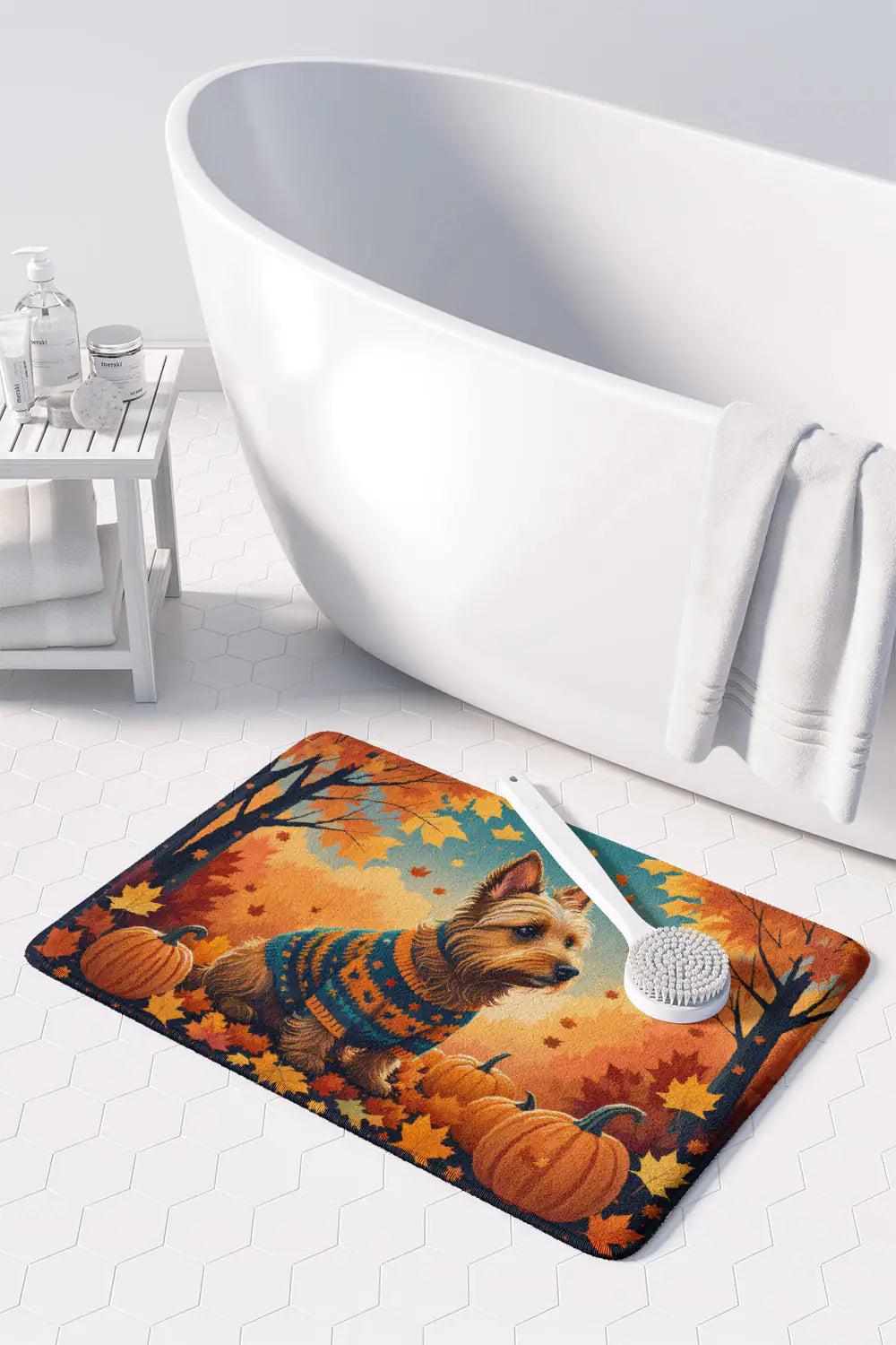 Australian Terrier Terrier Fall Memory Foam Kitchen Mat WEM Support (www.WEM.support)