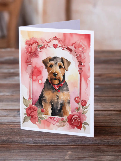 Airedale Terrier Valentine Roses Greeting Cards Pack of 8 WEM Support (www.WEM.support)