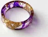 Colorful Handmade Resin Ring with Dried Flowers and Gold Foil