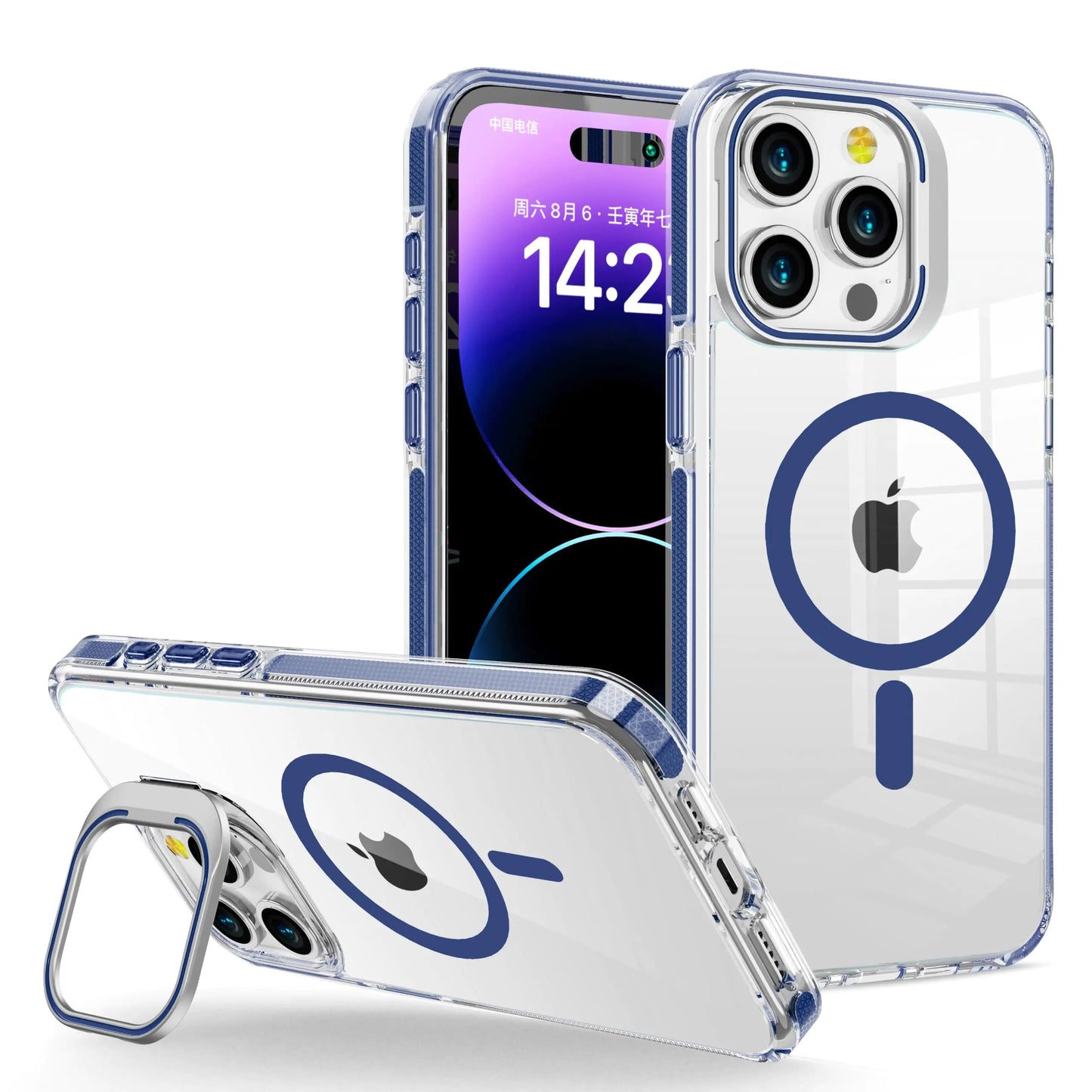 LUHOURI Magnetic for iPhone 13 Pro Max Case with Built-in Kickstand,Screen Protector Included,[Compatible with Magsafe],Slim Fit Shockproof Crystal Cover iPhone 13 Pro Max 6.7" Phone Case Clear Blue HejK.com