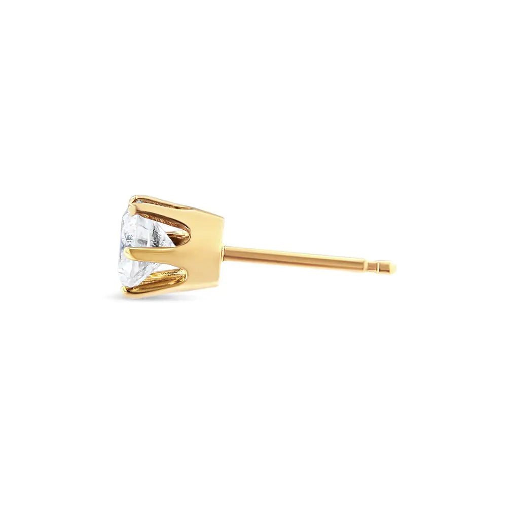 Brinco Solitário em Ouro Amarelo 14K com Diamante de 6 Garras (3/8 cttw, Cor I-J, Clareza I2-I3) WEM Support (www.WEM.support)