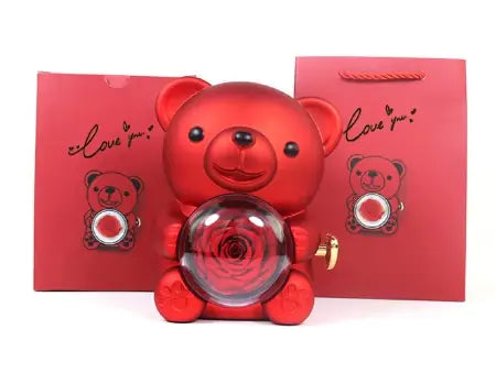 Rose Teddy Bear with Ring and Necklace WEM Support (www.WEM.support)