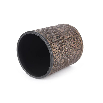 Egyptian pattern Brown Leather Rune Dice Cup WEM Support (www.WEM.support)