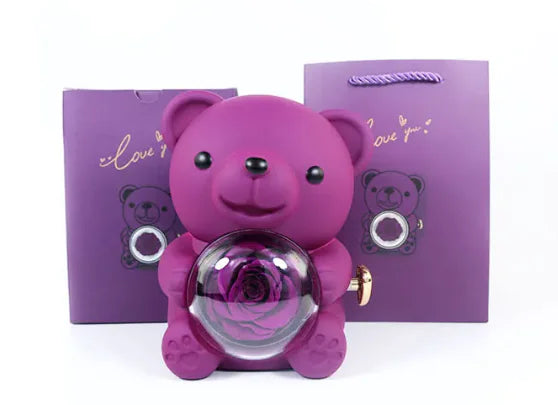 Eternal Rose Teddy Bear Jewelry Box & Necklace WEM Support (www.WEM.support)