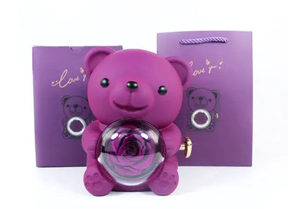 Eternal Rose Teddy Bear Jewelry Box & Necklace WEM Support (www.WEM.support)
