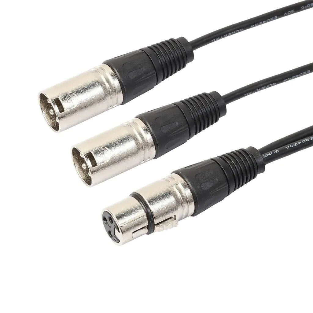 3Pin XLR Female Jack To Dual 2 Male Plug Y Splitter Cable Adapter Microphone USA WEM Support (www.WEM.support)