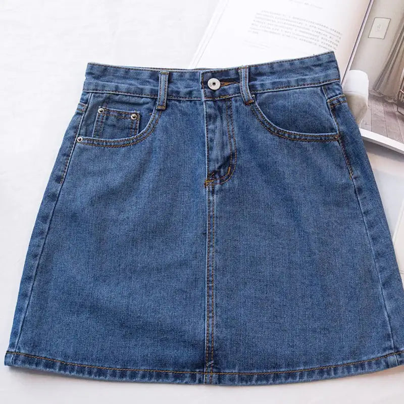 Retro High Waist A-Line Denim Skirt for Women