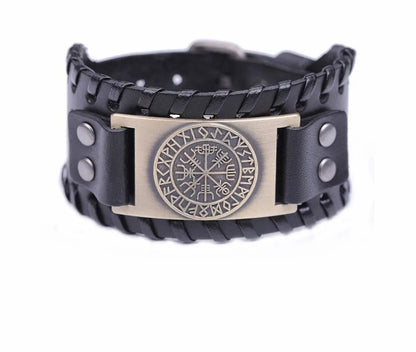 Retro Wide Leather Pirate Compass Bracelet WEM Support (www.WEM.support)