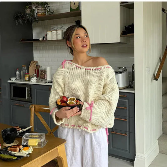 Bowknot Y2K Sweater – Long Sleeve Knit Top WEM Support (www.WEM.support)