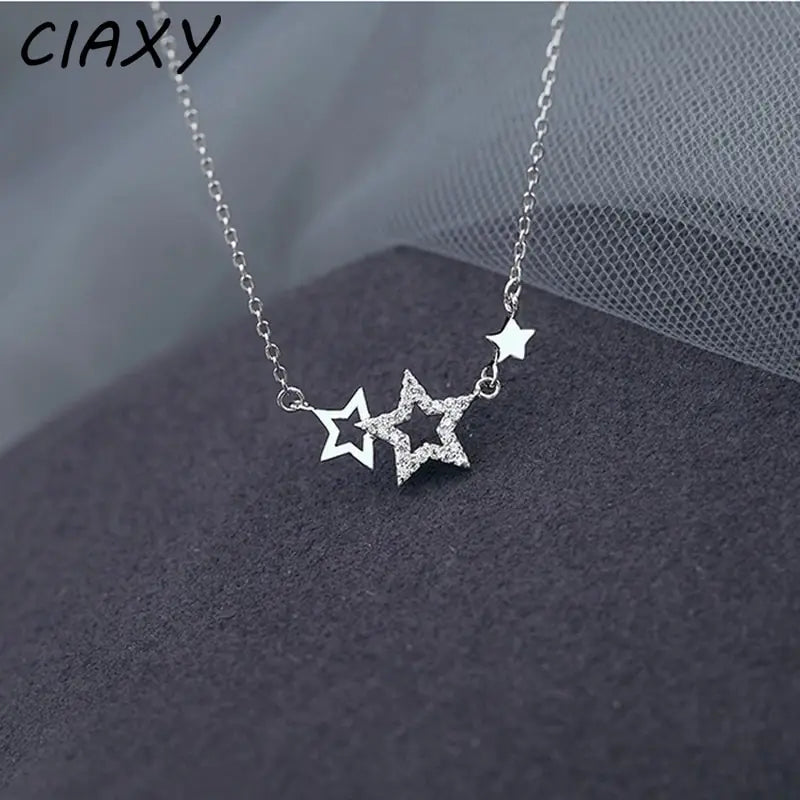 CIAXY Silver Color Inlaid Zircon Star Necklaces WEM Support (www.WEM.support)