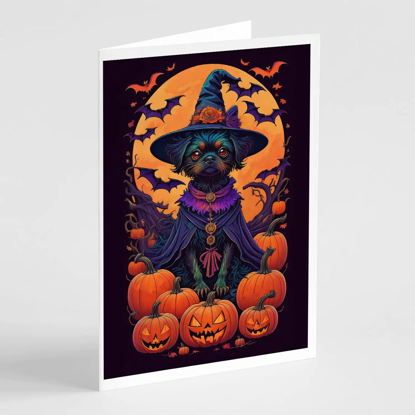 Affenpinscher Witchy Halloween Greeting Cards Pack of 8 WEM Support (www.WEM.support)