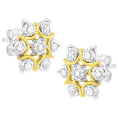 10K Yellow Gold Plated .925 Sterling Silver 1/4 Cttw Miracle Set Round-Cut Diamond Floral Earring (I-J Color, I2-I3 Clarity) WEM Support (www.WEM.support)