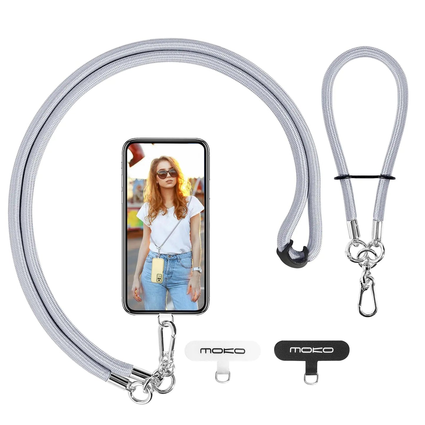 MoKo Crossbody Phone Lanyard, Adjustable Cell Phone Lanyard, Premium 8mm Thick Rope Mobile Phone Lanyard for iPhone, Samsung,and More | Phone Neck Strap×1, Wrist Strapx1, Lanyard Patch×2, Black HejK.com