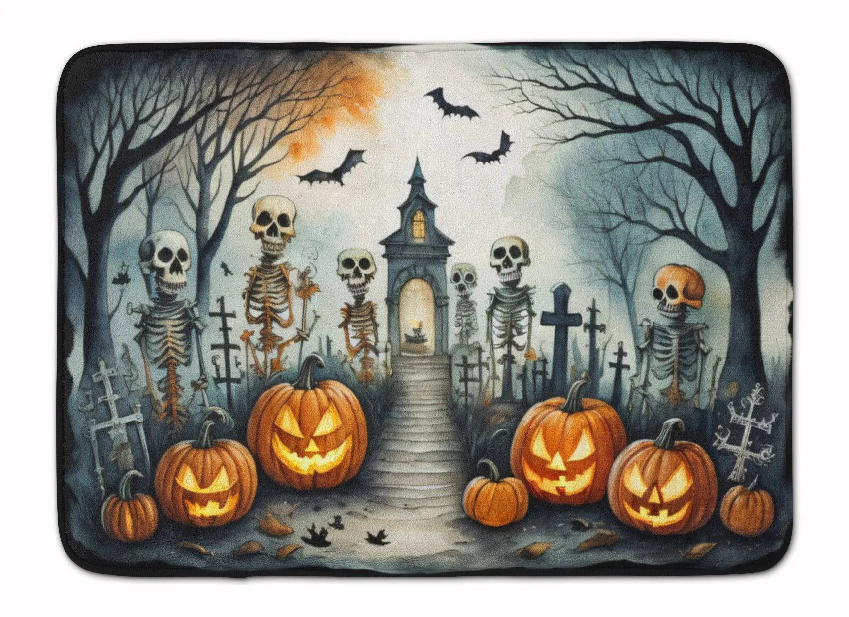 Skeleton Spooky Halloween Memory Foam Kitchen Mat WEM Support (www.WEM.support)